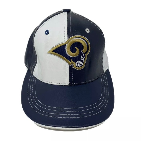 Reebok NFL St Louis Rams Navy Blue & white Leather Baseball Hat Made In U.S.A - Picture 1 of 7